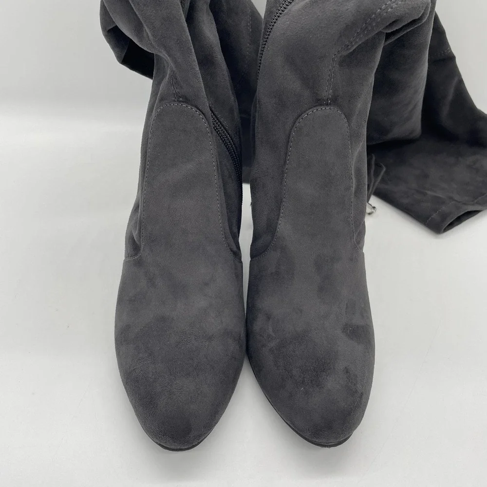 Sam Edelman Womens 8 Boots Kent Over the Knee Dark Gray Soft Vegan Suede Hi Heel